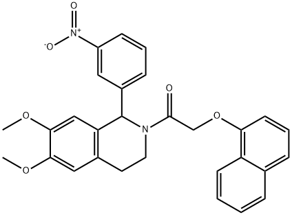 1-{3-nitrophenyl}-6,7-dimethoxy-2-[(1-naphthyloxy)acetyl]-1,2,3,4-tetrahydroisoquinoline Struktur