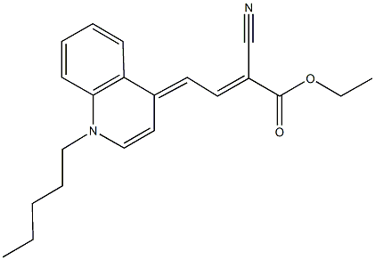 ethyl 2-cyano-4-(1-pentyl-4(1H)-quinolinylidene)-2-butenoate Struktur