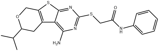 2-[(4-amino-6-isopropyl-5,8-dihydro-6H-pyrano[4',3':4,5]thieno[2,3-d]pyrimidin-2-yl)sulfanyl]-N-phenylacetamide Struktur