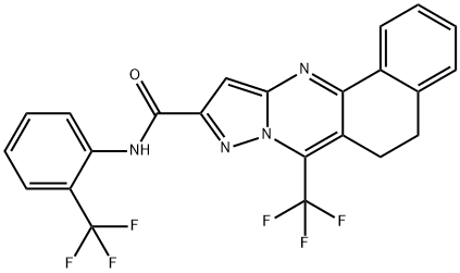 7-(trifluoromethyl)-N-[2-(trifluoromethyl)phenyl]-5,6-dihydrobenzo[h]pyrazolo[5,1-b]quinazoline-10-carboxamide Struktur