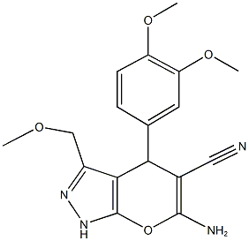 6-amino-4-(3,4-dimethoxyphenyl)-3-(methoxymethyl)-1,4-dihydropyrano[2,3-c]pyrazole-5-carbonitrile Struktur