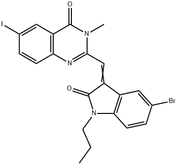 2-[(5-bromo-2-oxo-1-propyl-1,2-dihydro-3H-indol-3-ylidene)methyl]-6-iodo-3-methyl-4(3H)-quinazolinone Struktur