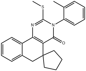 2-(methylsulfanyl)-3-(2-methylphenyl)-5,6-dihydrospiro(benzo[h]quinazoline-5,1'-cyclopentane)-4(3H)-one Struktur