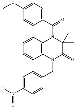 1-{4-nitrobenzyl}-4-(4-methoxybenzoyl)-3,3-dimethyl-3,4-dihydro-2(1H)-quinoxalinone Struktur