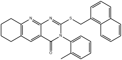 3-(2-methylphenyl)-2-[(1-naphthylmethyl)sulfanyl]-6,7,8,9-tetrahydropyrimido[4,5-b]quinolin-4(3H)-one Struktur