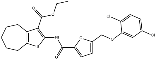 ethyl 2-({5-[(2,5-dichlorophenoxy)methyl]-2-furoyl}amino)-5,6,7,8-tetrahydro-4H-cyclohepta[b]thiophene-3-carboxylate Struktur