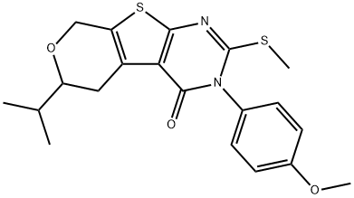 6-isopropyl-3-(4-methoxyphenyl)-2-(methylsulfanyl)-3,5,6,8-tetrahydro-4H-pyrano[4',3':4,5]thieno[2,3-d]pyrimidin-4-one Struktur