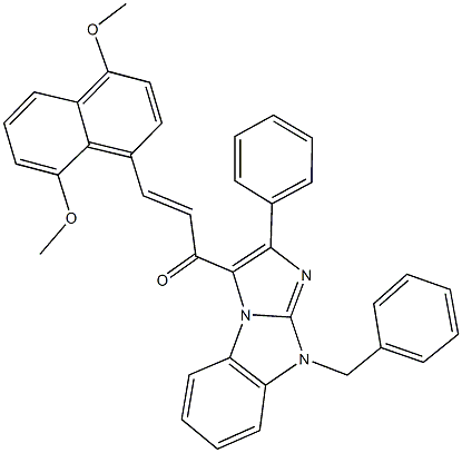 1-(9-benzyl-2-phenyl-9H-imidazo[1,2-a]benzimidazol-3-yl)-3-(4,8-dimethoxy-1-naphthyl)-2-propen-1-one Struktur