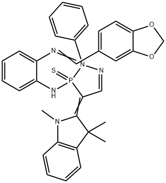 N-(1,3-benzodioxol-5-ylmethylene)-N-(2-{[2-phenyl-3-sulfido-4-(1,3,3-trimethyl-1,3-dihydro-2H-indol-2-ylidene)-3,4-dihydro-2H-1,2,3-diazaphosphol-3-yl]amino}phenyl)amine Struktur