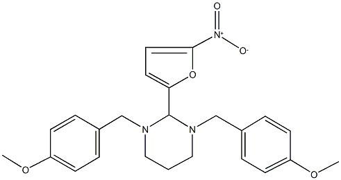 2-{5-nitrofuran-2-yl}-1,3-bis{[4-(methyloxy)phenyl]methyl}hexahydropyrimidine Struktur