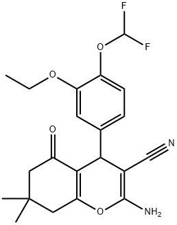 2-amino-4-[4-(difluoromethoxy)-3-ethoxyphenyl]-7,7-dimethyl-5-oxo-5,6,7,8-tetrahydro-4H-chromene-3-carbonitrile Struktur