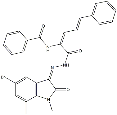 N-(1-{[2-(5-bromo-1,7-dimethyl-2-oxo-1,2-dihydro-3H-indol-3-ylidene)hydrazino]carbonyl}-4-phenyl-1,3-butadienyl)benzamide Struktur