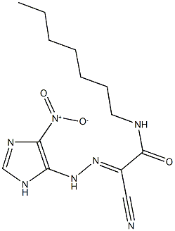 2-cyano-N-heptyl-2-({4-nitro-1H-imidazol-5-yl}hydrazono)acetamide Struktur