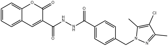 N'-{4-[(4-chloro-3,5-dimethyl-1H-pyrazol-1-yl)methyl]benzoyl}-2-oxo-2H-chromene-3-carbohydrazide Struktur