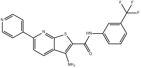 3-amino-6-(4-pyridinyl)-N-[3-(trifluoromethyl)phenyl]thieno[2,3-b]pyridine-2-carboxamide Struktur