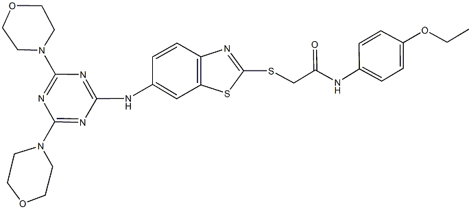 2-({6-[(4,6-dimorpholin-4-yl-1,3,5-triazin-2-yl)amino]-1,3-benzothiazol-2-yl}sulfanyl)-N-(4-ethoxyphenyl)acetamide Struktur