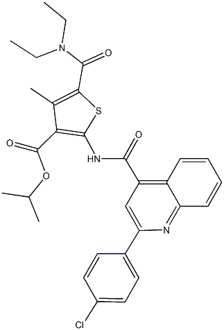 isopropyl 2-({[2-(4-chlorophenyl)-4-quinolinyl]carbonyl}amino)-5-[(diethylamino)carbonyl]-4-methyl-3-thiophenecarboxylate Struktur