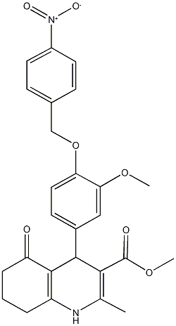 methyl 4-[4-({4-nitrobenzyl}oxy)-3-methoxyphenyl]-2-methyl-5-oxo-1,4,5,6,7,8-hexahydro-3-quinolinecarboxylate Struktur