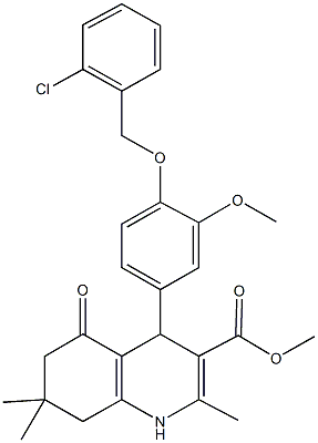 methyl 4-{4-[(2-chlorobenzyl)oxy]-3-methoxyphenyl}-2,7,7-trimethyl-5-oxo-1,4,5,6,7,8-hexahydro-3-quinolinecarboxylate Struktur