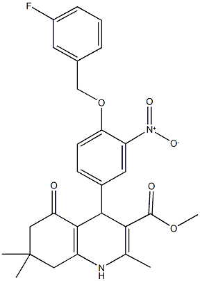 methyl 4-{4-[(3-fluorobenzyl)oxy]-3-nitrophenyl}-2,7,7-trimethyl-5-oxo-1,4,5,6,7,8-hexahydro-3-quinolinecarboxylate Struktur