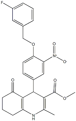 methyl 4-{4-[(3-fluorobenzyl)oxy]-3-nitrophenyl}-2-methyl-5-oxo-1,4,5,6,7,8-hexahydro-3-quinolinecarboxylate Struktur