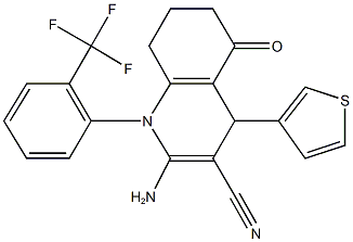 2-amino-5-oxo-4-thien-3-yl-1-[2-(trifluoromethyl)phenyl]-1,4,5,6,7,8-hexahydroquinoline-3-carbonitrile Struktur