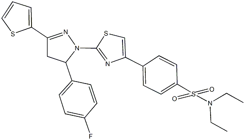 N,N-diethyl-4-{2-[5-(4-fluorophenyl)-3-(2-thienyl)-4,5-dihydro-1H-pyrazol-1-yl]-1,3-thiazol-4-yl}benzenesulfonamide Struktur