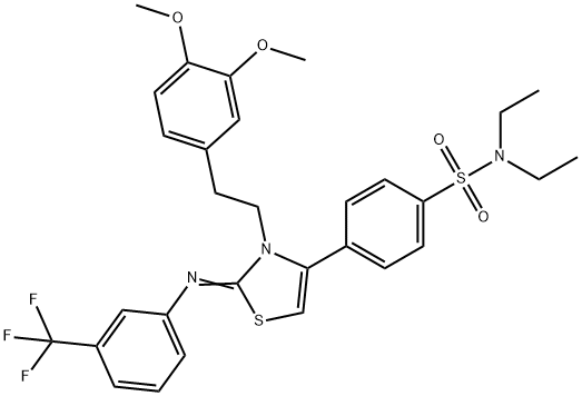 4-(3-[2-(3,4-dimethoxyphenyl)ethyl]-2-{[3-(trifluoromethyl)phenyl]imino}-2,3-dihydro-1,3-thiazol-4-yl)-N,N-diethylbenzenesulfonamide Struktur