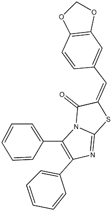 2-(1,3-benzodioxol-5-ylmethylene)-5,6-diphenylimidazo[2,1-b][1,3]thiazol-3(2H)-one Struktur