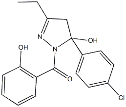 5-(4-chlorophenyl)-3-ethyl-1-(2-hydroxybenzoyl)-4,5-dihydro-1H-pyrazol-5-ol Struktur