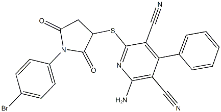 2-amino-6-{[1-(4-bromophenyl)-2,5-dioxopyrrolidin-3-yl]thio}-4-phenylpyridine-3,5-dicarbonitrile Struktur