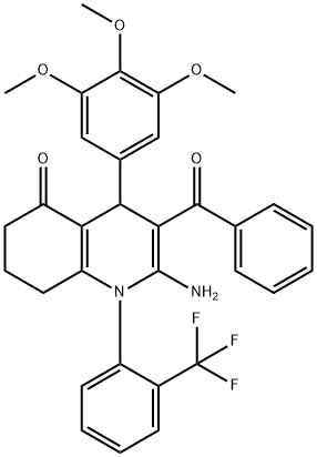 2-amino-3-benzoyl-1-[2-(trifluoromethyl)phenyl]-4-(3,4,5-trimethoxyphenyl)-4,6,7,8-tetrahydroquinolin-5(1H)-one Struktur