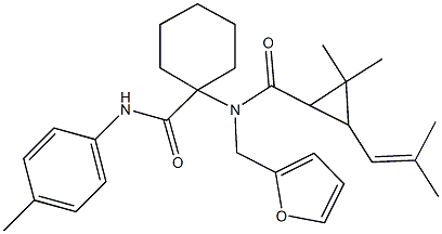 1-[{[2,2-dimethyl-3-(2-methyl-1-propenyl)cyclopropyl]carbonyl}(2-furylmethyl)amino]-N-(4-methylphenyl)cyclohexanecarboxamide Struktur