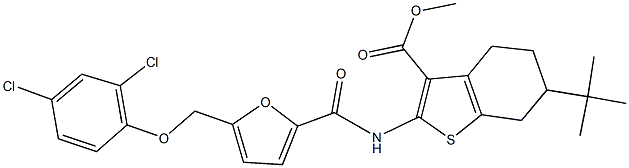 methyl 6-tert-butyl-2-({5-[(2,4-dichlorophenoxy)methyl]-2-furoyl}amino)-4,5,6,7-tetrahydro-1-benzothiophene-3-carboxylate Struktur