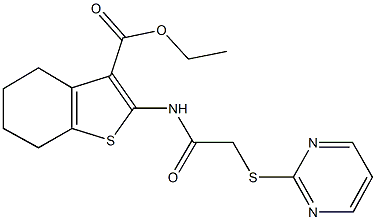 ethyl 2-{[(2-pyrimidinylsulfanyl)acetyl]amino}-4,5,6,7-tetrahydro-1-benzothiophene-3-carboxylate Struktur