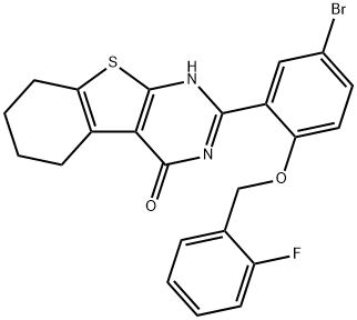 2-{5-bromo-2-[(2-fluorobenzyl)oxy]phenyl}-5,6,7,8-tetrahydro[1]benzothieno[2,3-d]pyrimidin-4(3H)-one Struktur