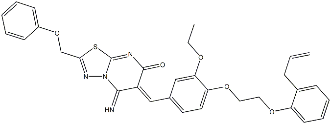 6-{4-[2-(2-allylphenoxy)ethoxy]-3-ethoxybenzylidene}-5-imino-2-(phenoxymethyl)-5,6-dihydro-7H-[1,3,4]thiadiazolo[3,2-a]pyrimidin-7-one Struktur