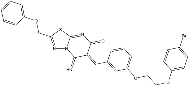 6-{3-[2-(4-bromophenoxy)ethoxy]benzylidene}-5-imino-2-(phenoxymethyl)-5,6-dihydro-7H-[1,3,4]thiadiazolo[3,2-a]pyrimidin-7-one Struktur