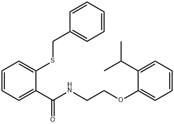 2-(benzylsulfanyl)-N-[2-(2-isopropylphenoxy)ethyl]benzamide Struktur