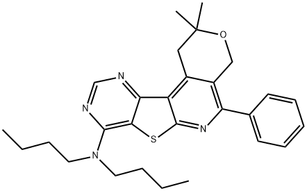 N,N-dibutyl-N-(2,2-dimethyl-5-phenyl-1,4-dihydro-2H-pyrano[4'',3'':4',5']pyrido[3',2':4,5]thieno[3,2-d]pyrimidin-8-yl)amine Struktur