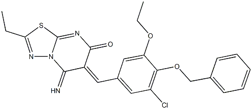 6-[4-(benzyloxy)-3-chloro-5-ethoxybenzylidene]-2-ethyl-5-imino-5,6-dihydro-7H-[1,3,4]thiadiazolo[3,2-a]pyrimidin-7-one Struktur