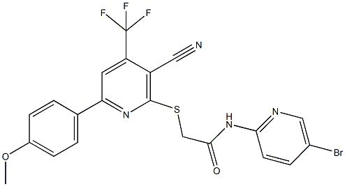 N-(5-bromo-2-pyridinyl)-2-{[3-cyano-6-(4-methoxyphenyl)-4-(trifluoromethyl)-2-pyridinyl]sulfanyl}acetamide Struktur