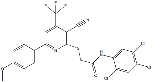 2-{[3-cyano-6-(4-methoxyphenyl)-4-(trifluoromethyl)-2-pyridinyl]sulfanyl}-N-(2,4,5-trichlorophenyl)acetamide Struktur