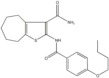 2-({[4-(butyloxy)phenyl]carbonyl}amino)-5,6,7,8-tetrahydro-4H-cyclohepta[b]thiophene-3-carboxamide Struktur