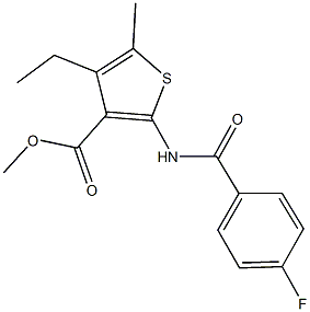 methyl 4-ethyl-2-[(4-fluorobenzoyl)amino]-5-methyl-3-thiophenecarboxylate Struktur