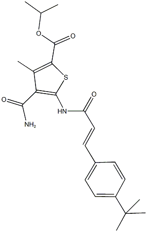 isopropyl 4-(aminocarbonyl)-5-{[3-(4-tert-butylphenyl)acryloyl]amino}-3-methyl-2-thiophenecarboxylate Struktur