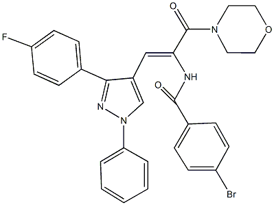 4-bromo-N-[2-[3-(4-fluorophenyl)-1-phenyl-1H-pyrazol-4-yl]-1-(4-morpholinylcarbonyl)vinyl]benzamide Struktur