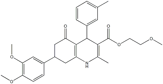 2-methoxyethyl 7-(3,4-dimethoxyphenyl)-2-methyl-4-(3-methylphenyl)-5-oxo-1,4,5,6,7,8-hexahydro-3-quinolinecarboxylate Struktur