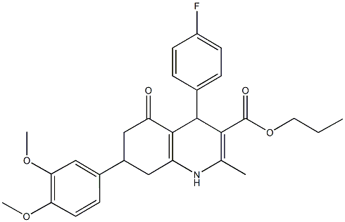 propyl 7-(3,4-dimethoxyphenyl)-4-(4-fluorophenyl)-2-methyl-5-oxo-1,4,5,6,7,8-hexahydro-3-quinolinecarboxylate Struktur