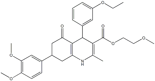 2-methoxyethyl 7-(3,4-dimethoxyphenyl)-4-(3-ethoxyphenyl)-2-methyl-5-oxo-1,4,5,6,7,8-hexahydro-3-quinolinecarboxylate Struktur